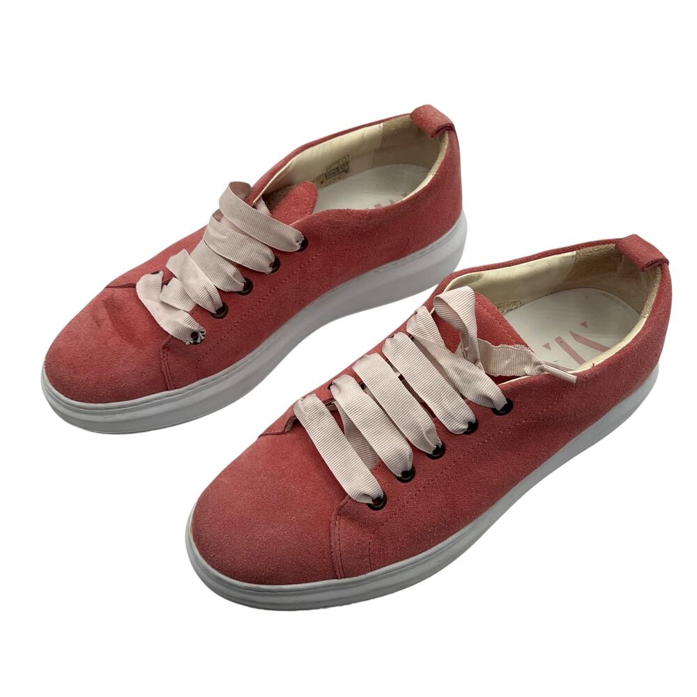 Manebi Pink Suede Low Top Sneakers Ribbon Laces Made In Italy EU 41 US 10